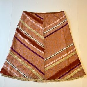 Plenty Peach Eyelet Linen-Cotton Blend Lace Ribbon Sheer Embellished Skirt 6